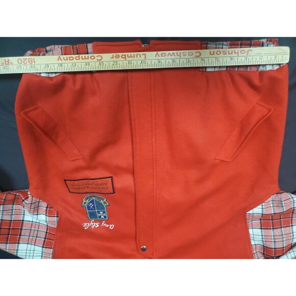 Gym Fashion Varsity Jacket Coat Red Plaid Sleeves Zip Up Unisex 1980s Vintage - Picture 4 of 8